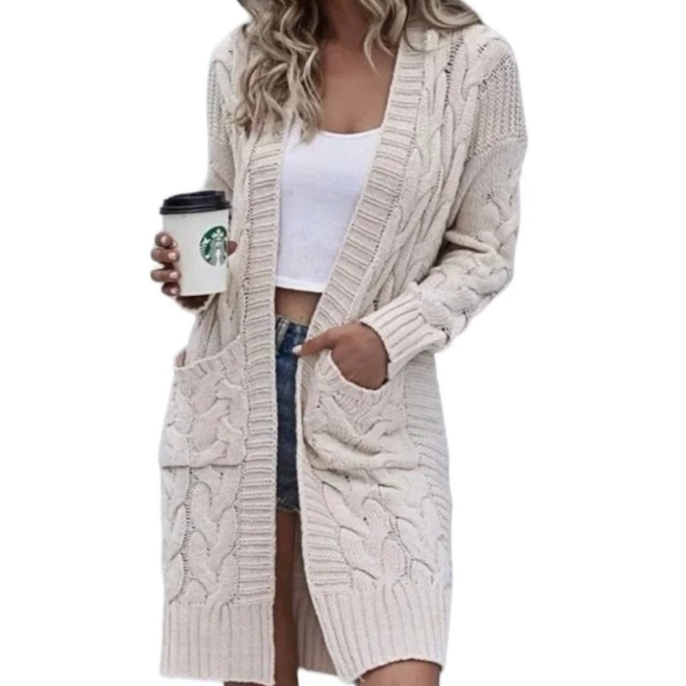 LNWT - Cable Knit Open Beige Cardigan - M